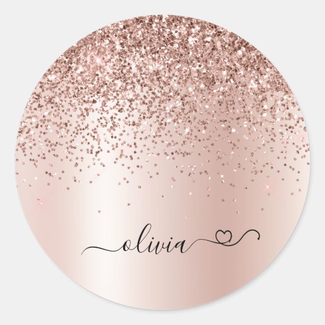 Sticker Rond Rose Gold - Parties scintillant rose pâle Nom du m (Devant)