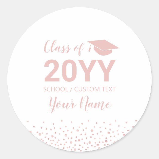 Sticker Rond Rose Gold / Pink Confetti Graduation Party Favoris (Devant)