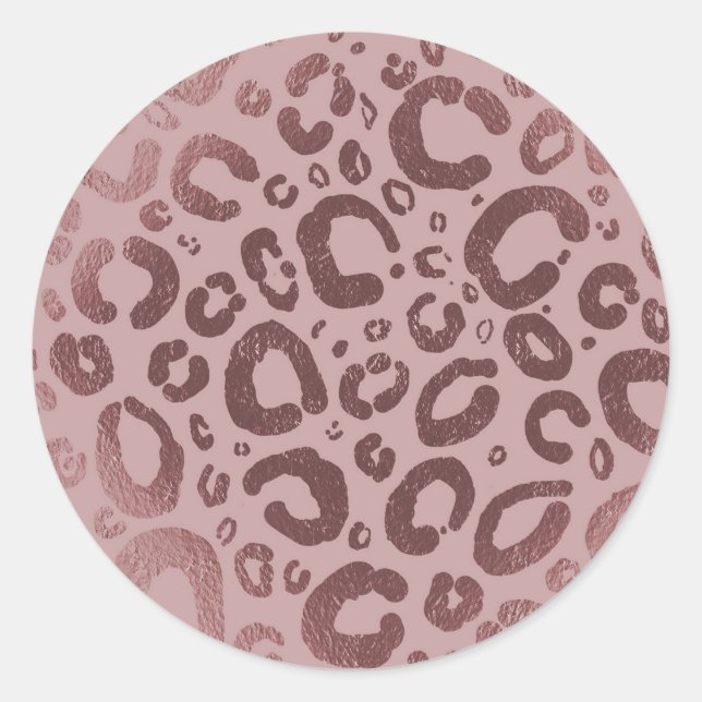 Sticker Rond Rose Gold Pink Glam Parti Empreinte de léopard (Devant)