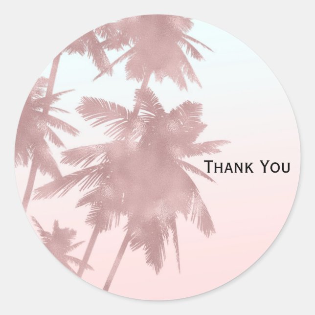 Sticker Rond Rose Gold Pink Palms Beach Ombre Palm Trees Party (Devant)