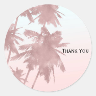 Sticker Rond Rose Gold Pink Palms Beach Ombre Palm Trees Party