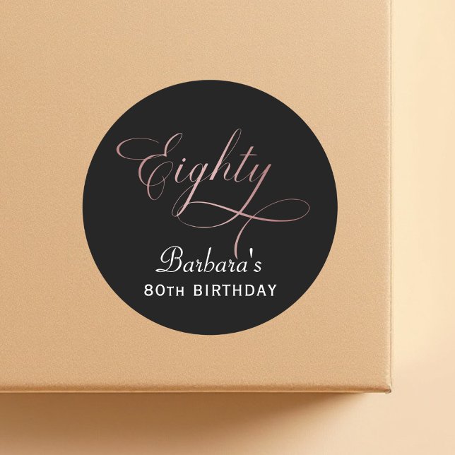 Sticker Rond Rose Gold Script pour la fête des 80 ans (Créateur téléchargé)