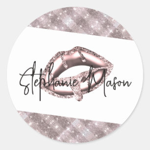 Sticker Rond Rose Gold Sparkle Parties scintillant Lèvres Artis