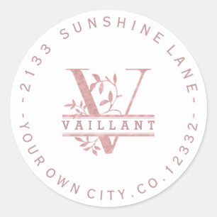 Sticker Rond Rose Gold Split Monogramme personnalisé T U W Y X 