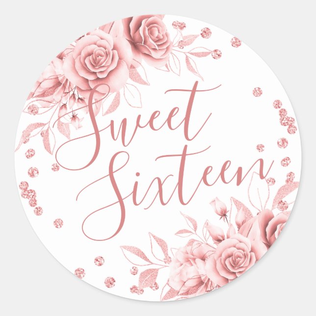 Sticker Rond Rose Gold Sweet 16 Anniversaire Parties scintillan (Devant)