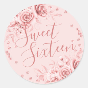 Sticker Rond Rose Gold Sweet 16 Anniversaire Parties scintillan
