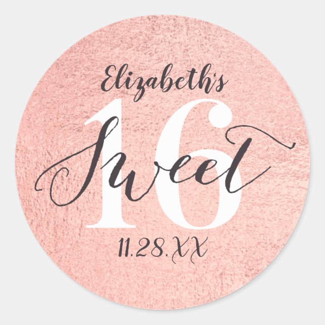 Sticker Rond Rose Gold Sweet 16 Fille Anniversaire Classic Roun (Devant)