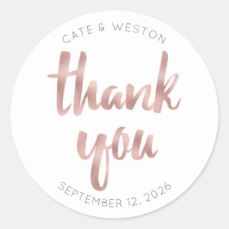 Sticker Rond Rose gold thank you, personalized, faux foil