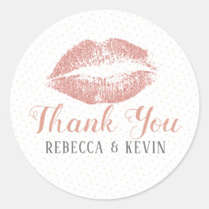 Sticker Rond Rose-Gols Lips Baiser Merci Typographie moderne