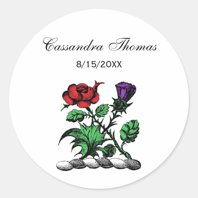 Sticker Rond Rose héraldique et chardon d'armoiries Couleur de  (Devant)