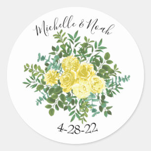Sticker Rond Rose jaune clair Vintage Mariage de printemps