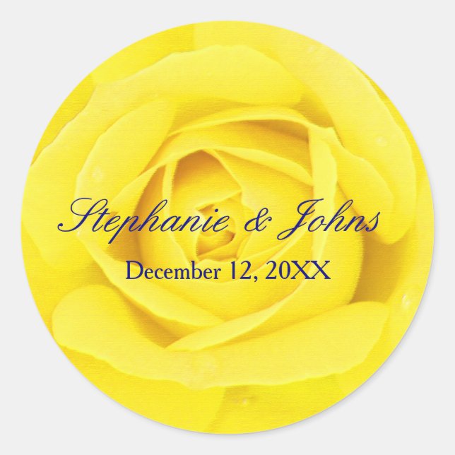 Sticker Rond Rose Jaune Marine Bleu Cute Chic Mariage (Devant)