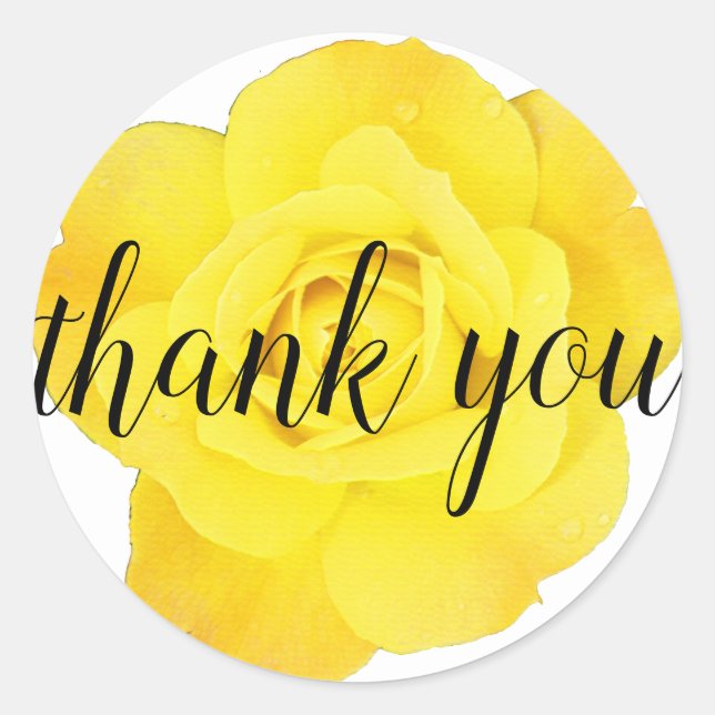 Sticker Rond Rose jaune Merci Floral Grosses Lettres Cool migno (Devant)