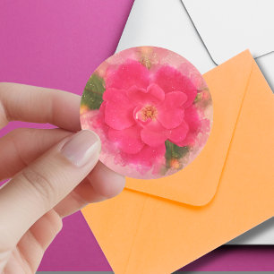Sticker Rond Rose Knockout roseau aquarelle 