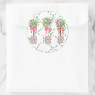 Sticker Rond Rose Lattice vert Topiary jarres de gingembre jarr