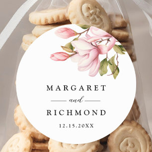 Sticker Rond Rose Magnolia Elegant Aquarelle Mariage Floral