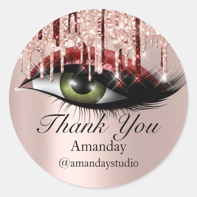 Sticker Rond Rose maquillage de l'extension Eyelashes de menthe (Devant)