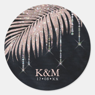 Sticker Rond Rose Mariage  or/marine Joyau Palm Leaf ID830