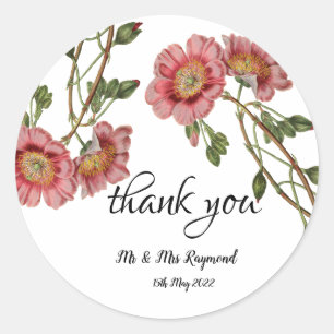 Sticker rond rose Merci Floral