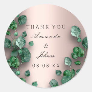 Sticker Rond Rose Merci Green Eucalyptus Mariage
