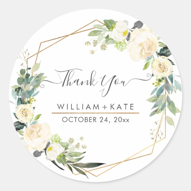 Sticker Rond Rose Merci Watercolor Rustique Crème (Devant)