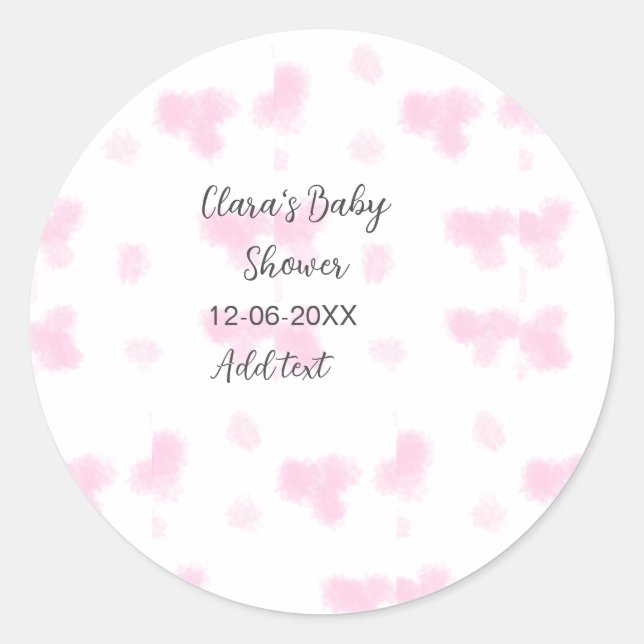 Sticker Rond Rose mignon baby shower aquarelle moderne dat (Devant)
