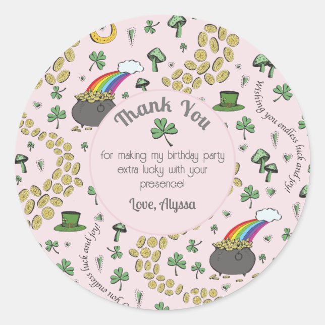 Sticker Rond Rose, Mignon & Rond Merci pour la Saint-Patrick (Devant)