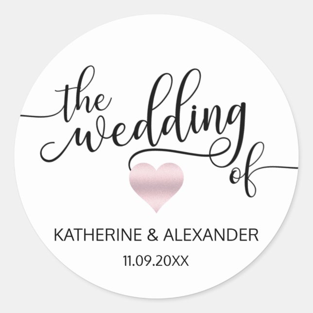 Sticker Rond Rose moderne Coeur d'or Blanc le MARIAGE des phoqu (Devant)