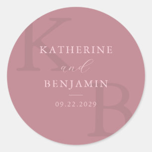 Sticker Rond Rose moderne Dusty Monogramme minimaliste Mariage