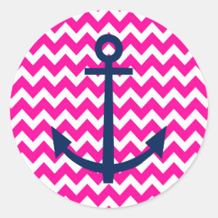 Sticker Rond Rose nautique et marine de Chevron d'Ancre