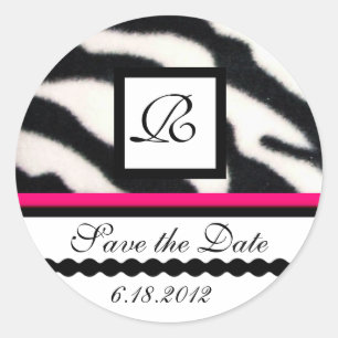 Sticker Rond ROSE NOIR BLANC ZEBRA MONOGRAMME DE FOUR, Enregist
