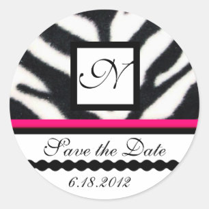 Sticker Rond ROSE NOIR BLANC ZEBRA MONOGRAMME DE FOUR, Enregist