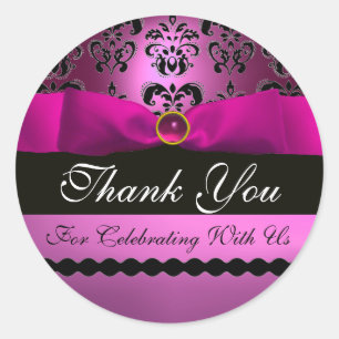 Sticker Rond ROSE NOIR DAMASK RIBBON MONOGRAM Violet violet
