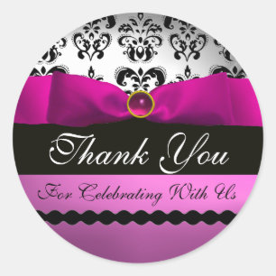 Sticker Rond ROSE NOIR DAMASK RIBBON MONOGRAM Violet violet