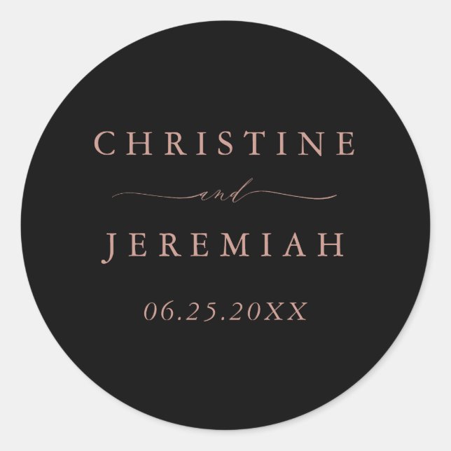 Sticker Rond Rose noir simple or moderne Mariage de script mode (Devant)