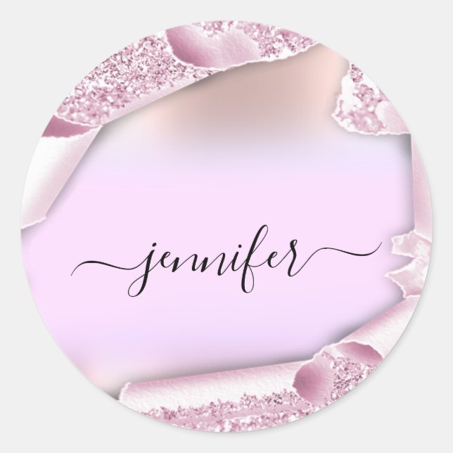 Sticker Rond Rose Ombre Parties scintillant Rose Rose Nom Douce (Devant)