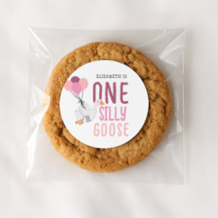 Sticker Rond Rose One Silly Goose 1er anniversaire