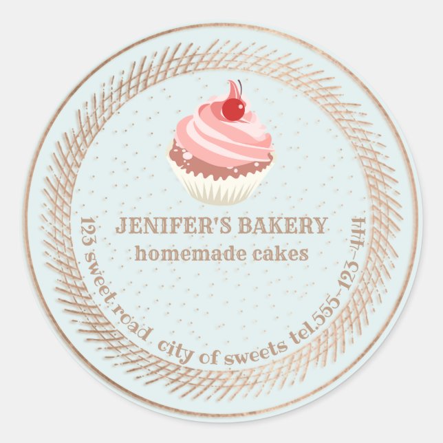 Sticker Rond Rose or cupcakes maison et gâteries emballage (Devant)