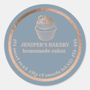 Sticker Rond Rose or cupcakes maison et gâteries emballage