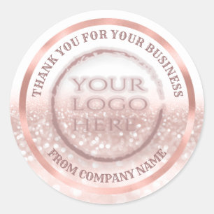 Sticker Rond Rose or feuille de brillance merci personnalisé lo