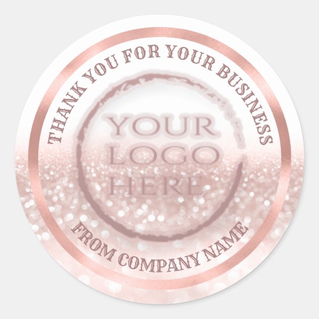 Sticker Rond Rose or feuille de brillance merci personnalisé lo (Devant)