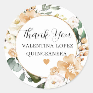 Sticker Rond Rose or Floral Quinceanera Merci
