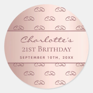 Sticker Rond Rose or monogramme initiales script anniversaire