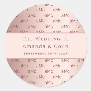 Sticker Rond Rose or monogramme paraphes mariage