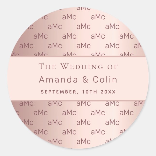 Sticker Rond Rose or monogramme paraphes mariage (Devant)