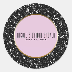 Sticker Rond Rose Or Noir Pailleté Élégant Cadeau de Mariage