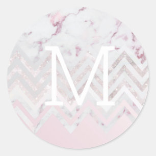 Sticker Rond Rose or parties scintillant chevron rose marbre mo