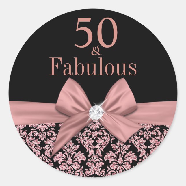 Sticker Rond Rose or parties scintillant damask 50e Anniversair (Devant)