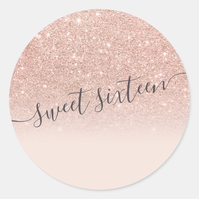 Sticker Rond Rose or parties scintillant typographie rose pâle  (Devant)