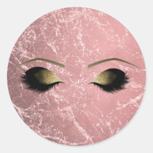 Sticker Rond Rose or rose moderne Glam Marbre et Yeux de maquil